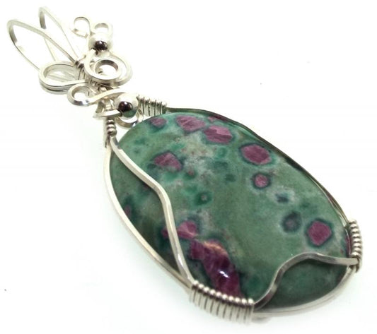Ruby in Fuchsite Silver Plated Wire Wrapped Pendant 07