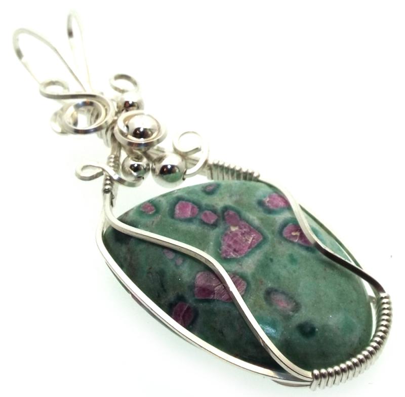 Ruby in Fuchsite Silver Plated Wire Wrapped Pendant 08