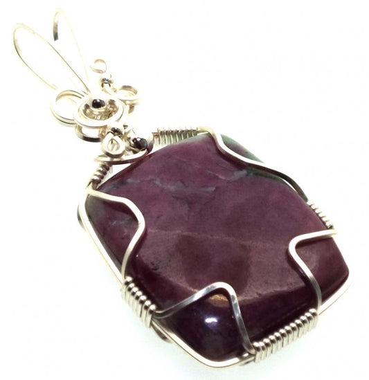 Ruby in Zoisite Silver Plated Wire Wrapped Pendant 01