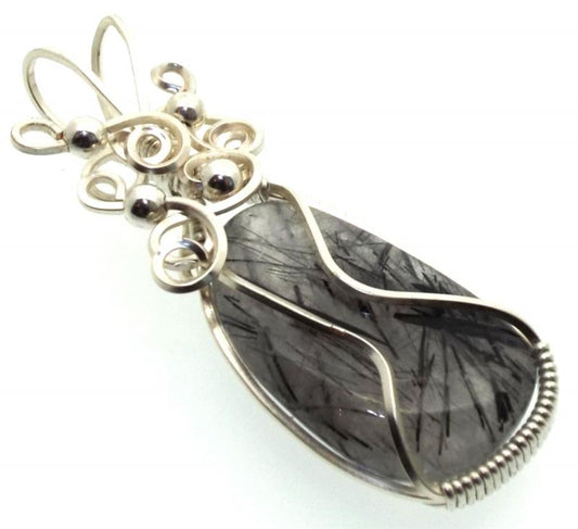 Tourmalated Quartz Silver Plated Wire Wrapped Pendant 06