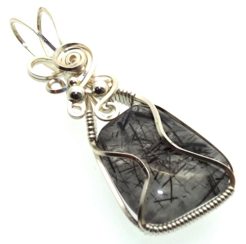 Tourmalated Quartz Silver Plated Wire Wrapped Pendant 07