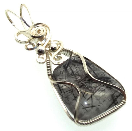 Tourmalated Quartz Silver Plated Wire Wrapped Pendant 07