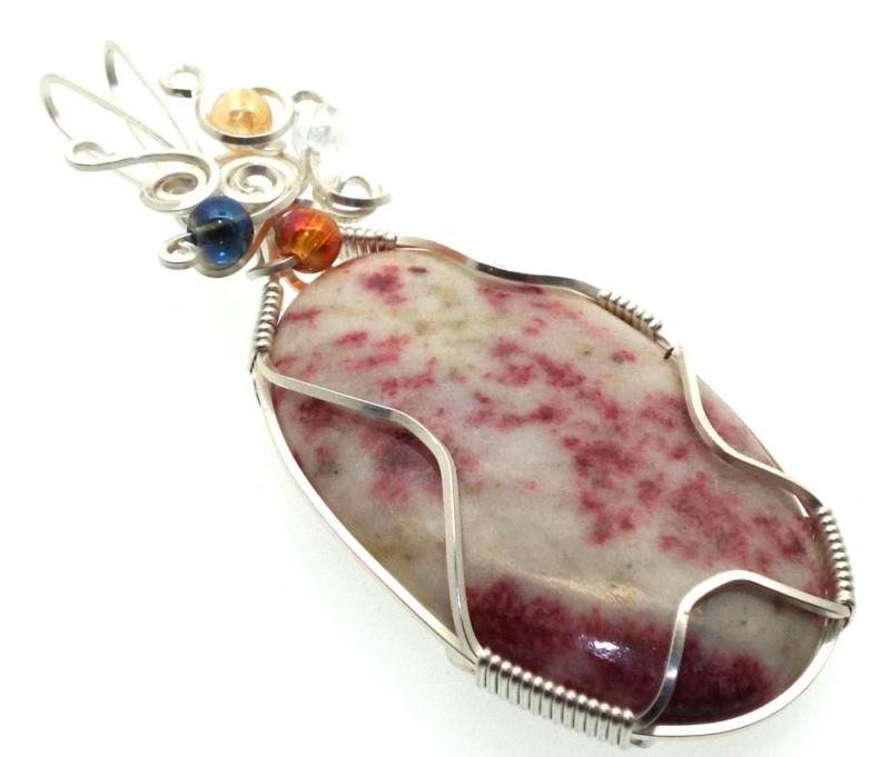 Cinnabar in Quartz Silver Plated Wire Wrapped Pendant 02