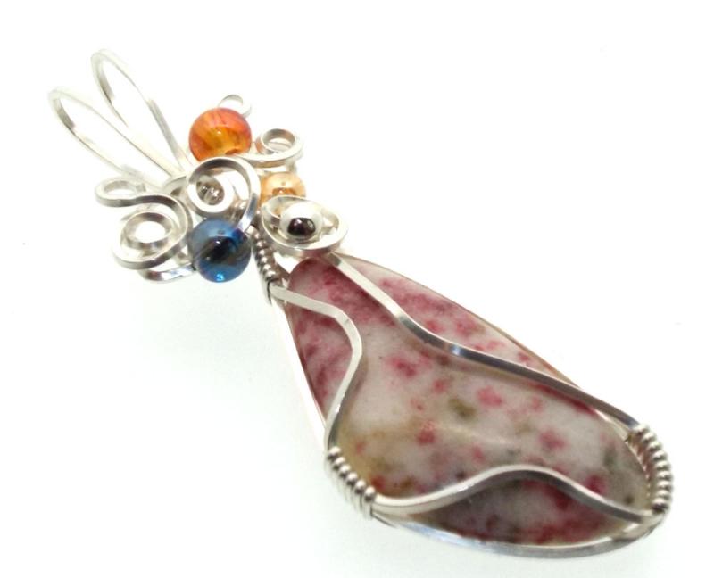Cinnabar in Quartz Silver Plated Wire Wrapped Pendant 03