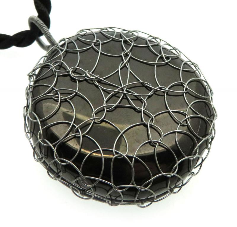 Anthracite Silver Plated Wire Wrapped Pendant 02