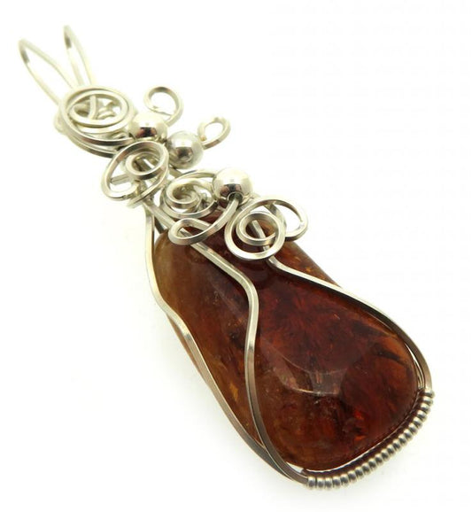 Brandy Citrine Sterling Silver Wire Wrapped Pendant 09