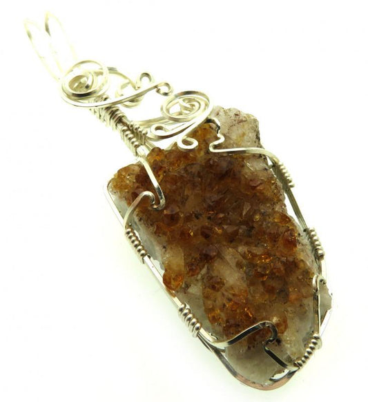 Citrine Cluster Silver Plated Wire Wrapped Pendant 10