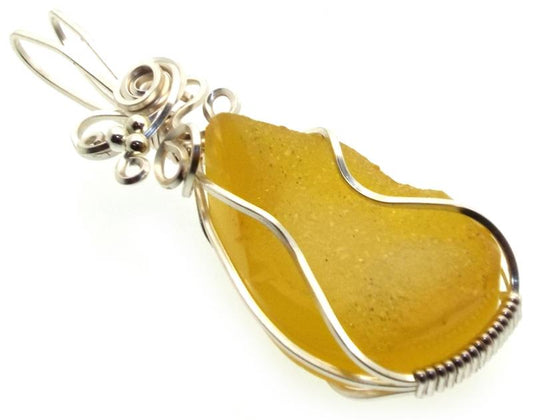 Druzy Indian Agate Silver Plated Wire Wrapped Pendant 02