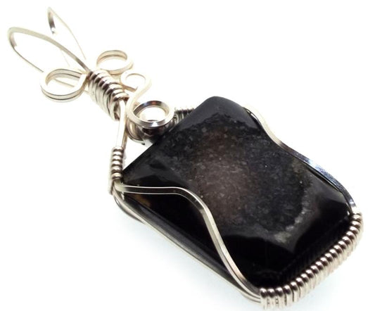 Druzy Indian Agate Silver Plated Wire Wrapped Pendant 04
