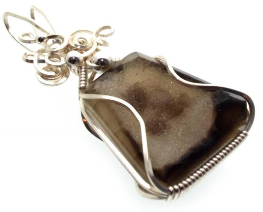Druzy Indian Agate Silver Plated Wire Wrapped Pendant 05