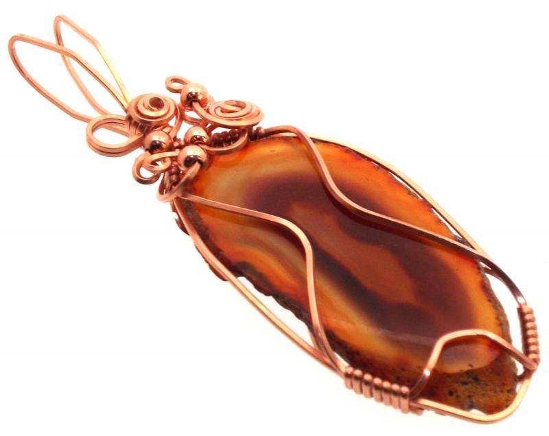 Indian Agate Slice Copper Wire Wrapped Pendant 09