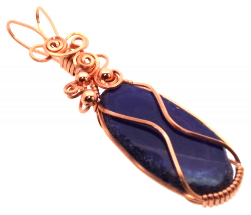 Indian Agate Slice Copper Wire Wrapped Pendant 12