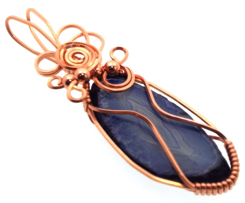 Indian Agate Slice Copper Wire Wrapped Pendant 18