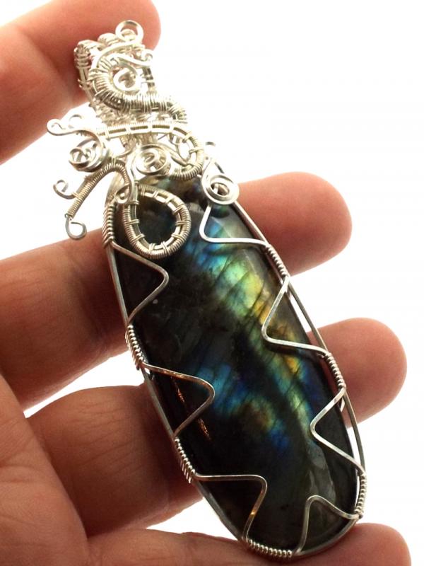 Labradorite Gemstone Silver Plated Wire Weave Pendant 22