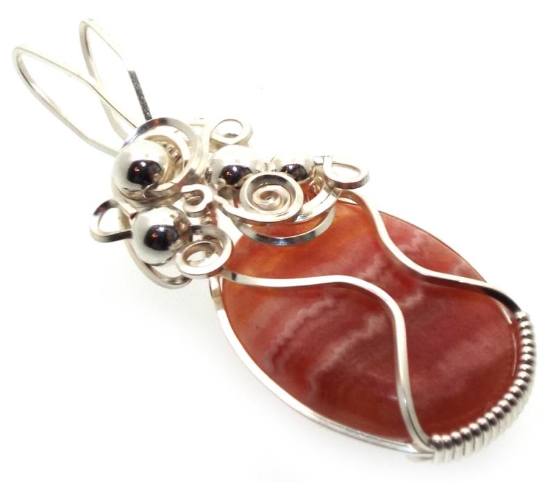 Rhodochrosite Gemstone Silver Plated Wire Wrapped Pendant 10