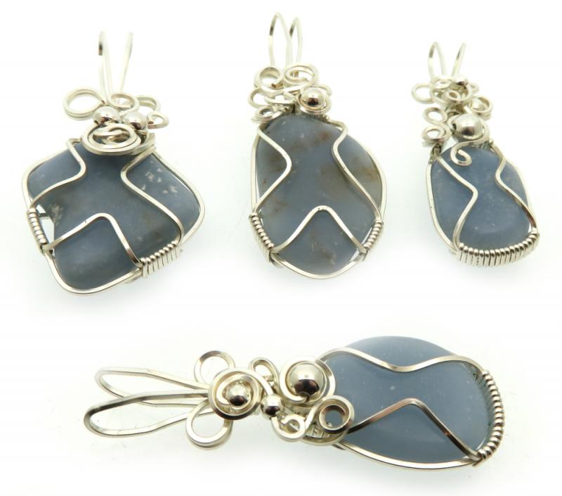 Lucky Dip Angelite Silver Plated Wire Wrapped Pendant