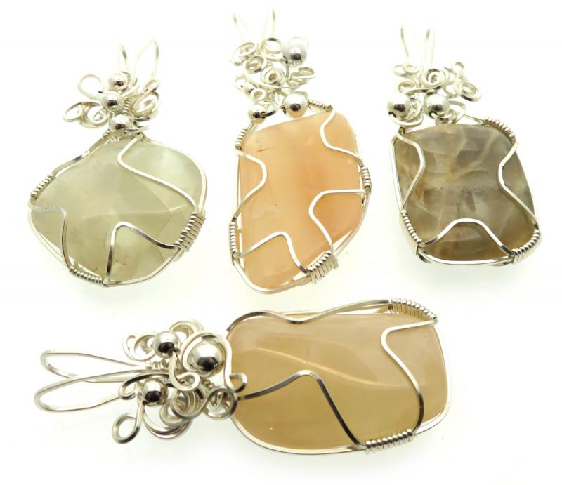 Lucky Dip Indian Moonstone Silver Plated Wire Wrapped Pendant