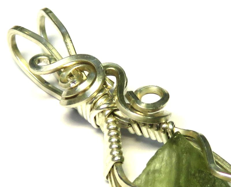 Moldavite Gemstone Sterling Silver Wire Wrapped Pendant 02