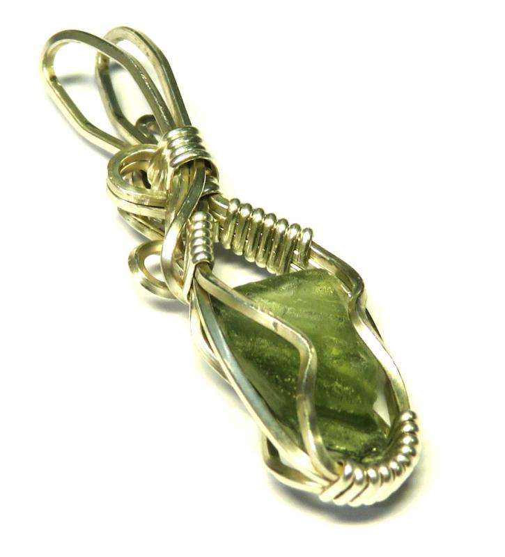 Moldavite Gemstone Sterling Silver Wire Wrapped Pendant 02