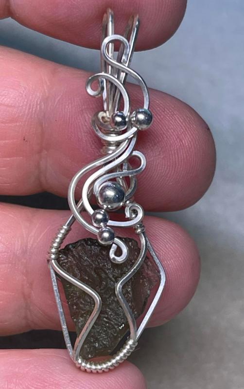 Moldavite Gemstone Sterling Silver Wire Wrapped Pendant 05