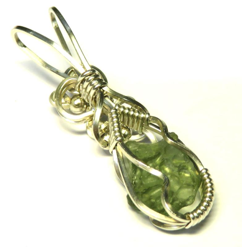 Moldavite Gemstone Sterling Silver Wire Wrapped Pendant 06