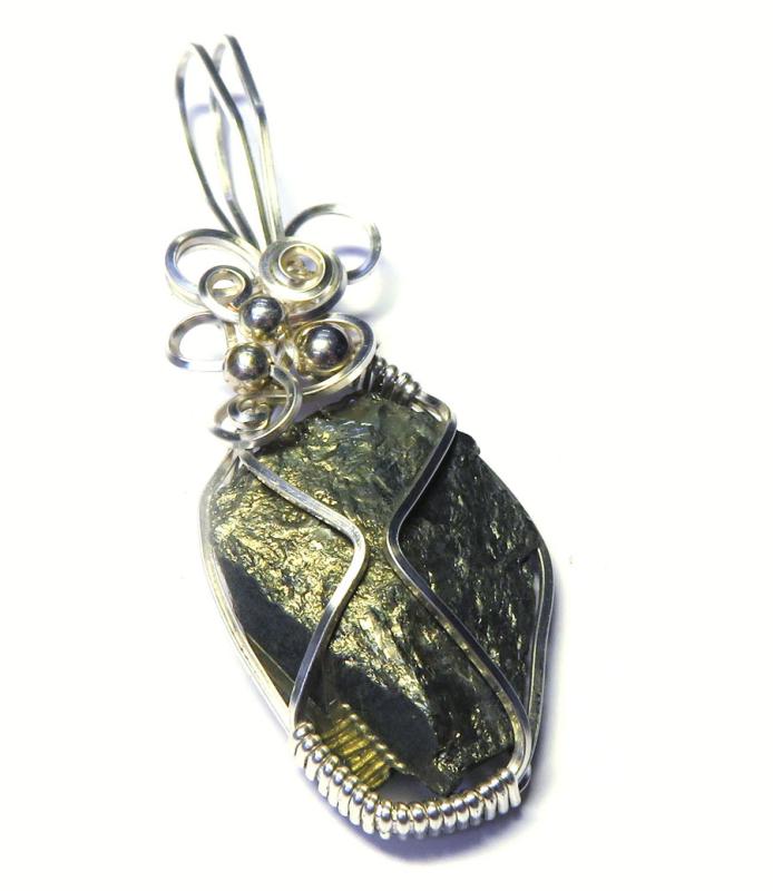 Pyrite Silver Plated Wire Wrapped Pendant 01