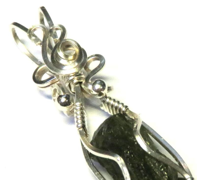 Moldavite Gemstone Sterling Silver Wire Wrapped Pendant 08