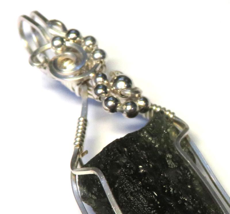 Moldavite Gemstone Sterling Silver Wire Wrapped Pendant 10