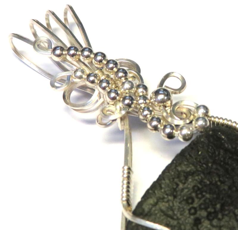 Moldavite Gemstone Sterling Silver Wire Wrapped Pendant 11