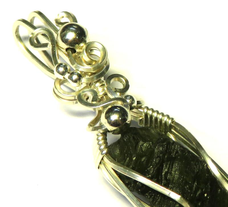 Moldavite Gemstone Sterling Silver Wire Wrapped Pendant 13