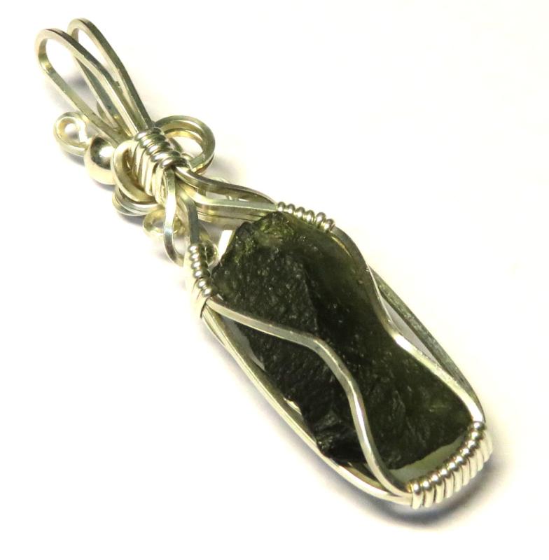 Moldavite Gemstone Sterling Silver Wire Wrapped Pendant 13