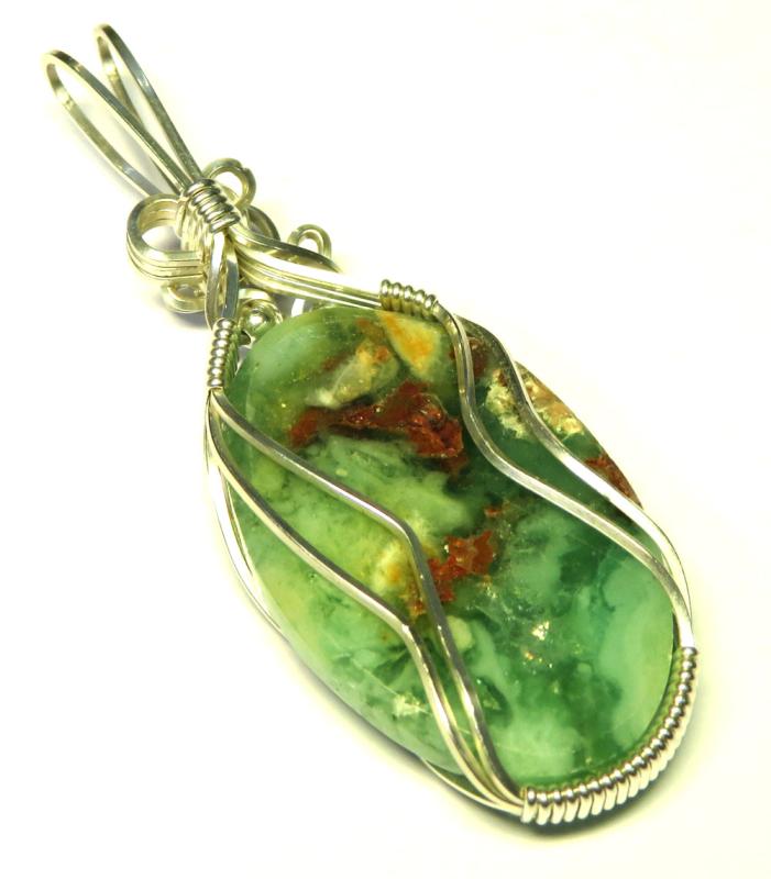 Green Opal Sterling Silver Wire Wrapped Pendant 02