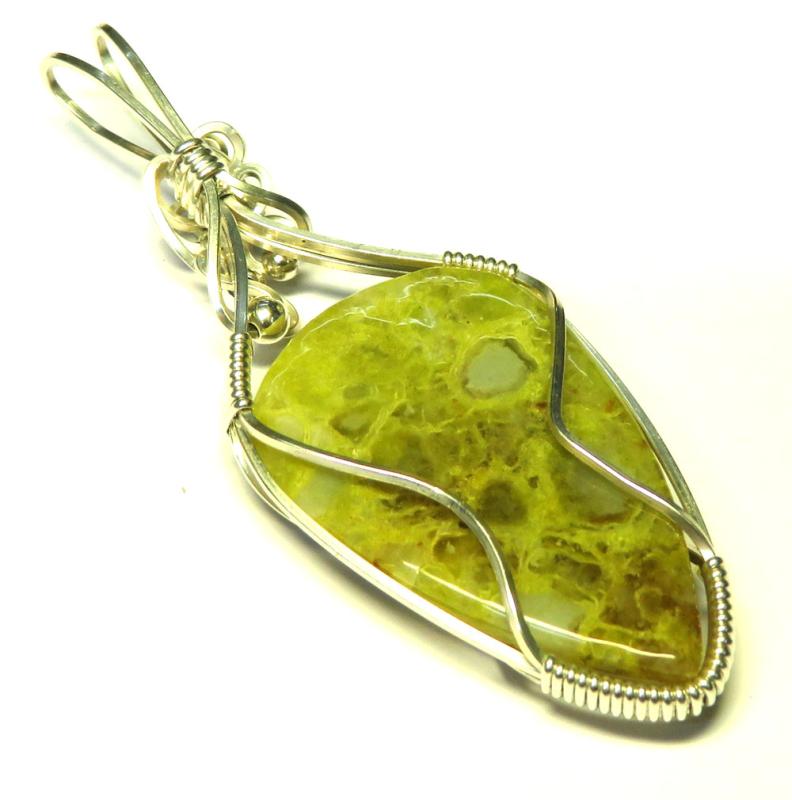 Green Opal Sterling Silver Wire Wrapped Pendant 04