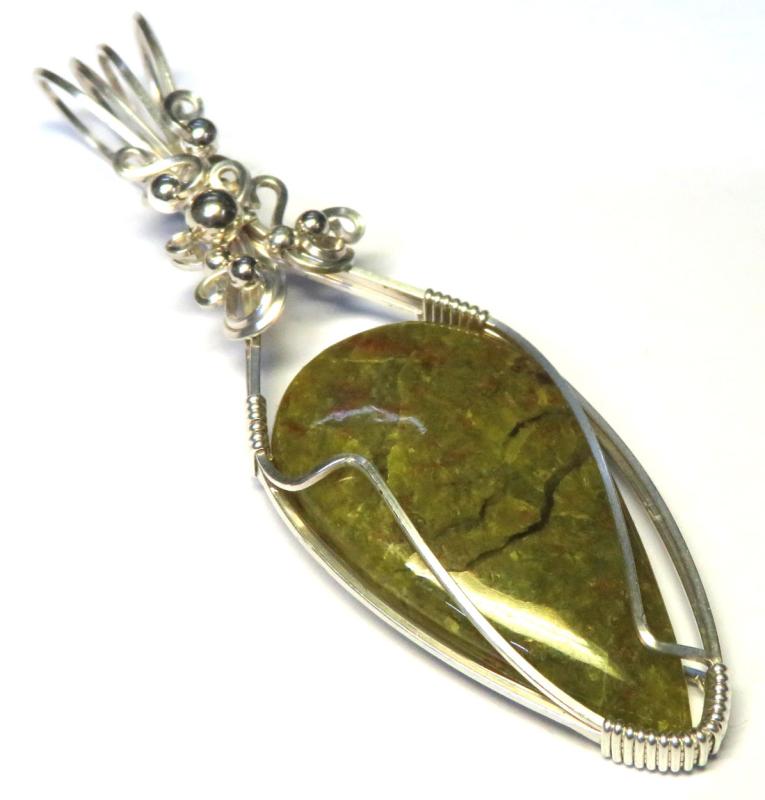 Green Opal Sterling Silver Wire Wrapped Pendant 06