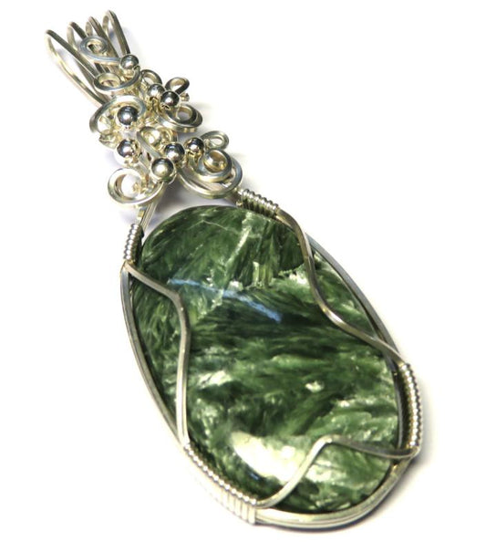 Seraphinite Gemstone Sterling Silver Wire Wrapped Pendant 01