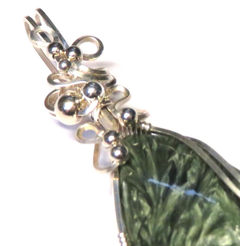 Seraphinite Gemstone Sterling Silver Wire Wrapped Pendant 02