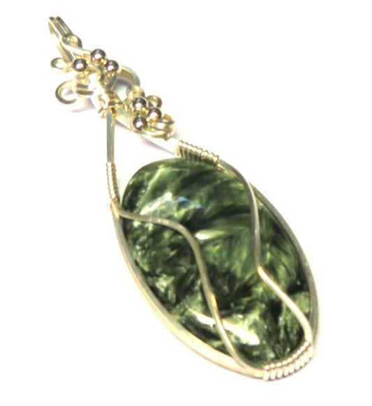 Seraphinite Gemstone Sterling Silver Wire Wrapped Pendant 03
