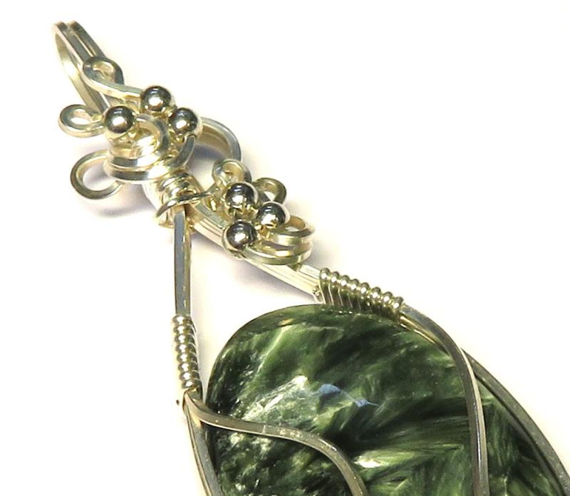 Seraphinite Gemstone Sterling Silver Wire Wrapped Pendant 03