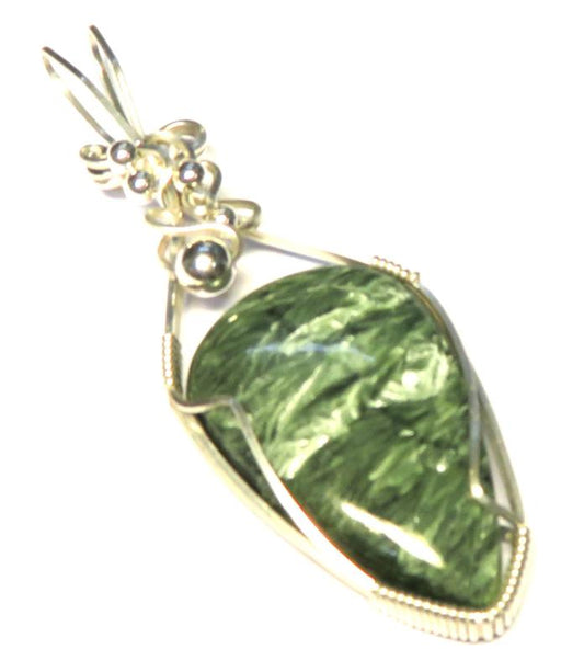 Seraphinite Gemstone Sterling Silver Wire Wrapped Pendant 04