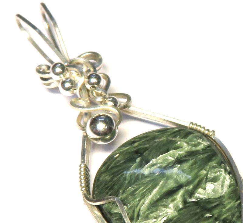 Seraphinite Gemstone Sterling Silver Wire Wrapped Pendant 04
