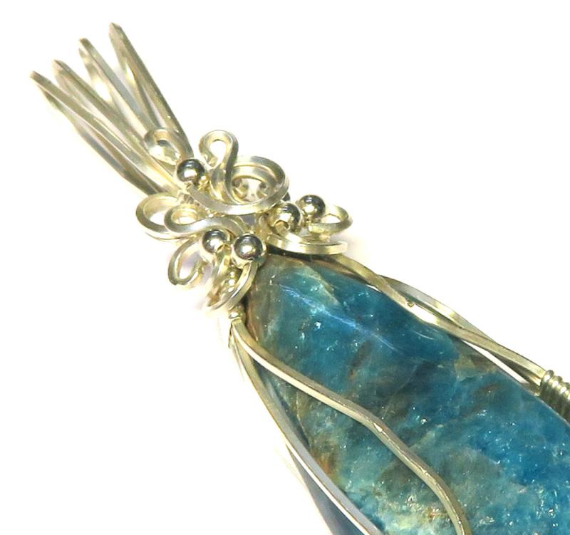 Apatite Gemstone Sterling Silver Wire Wrapped Pendant 03