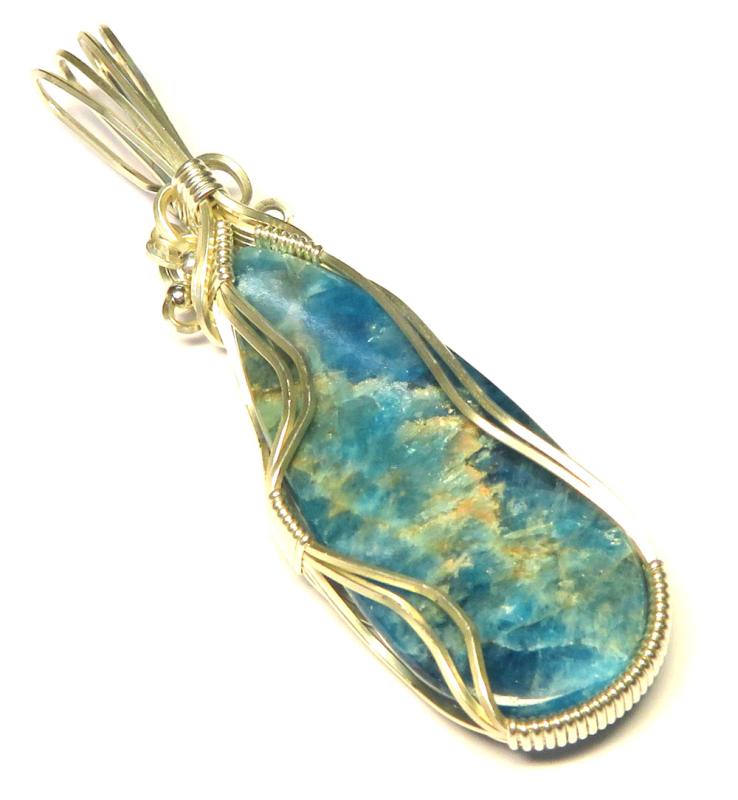 Apatite Gemstone Sterling Silver Wire Wrapped Pendant 03