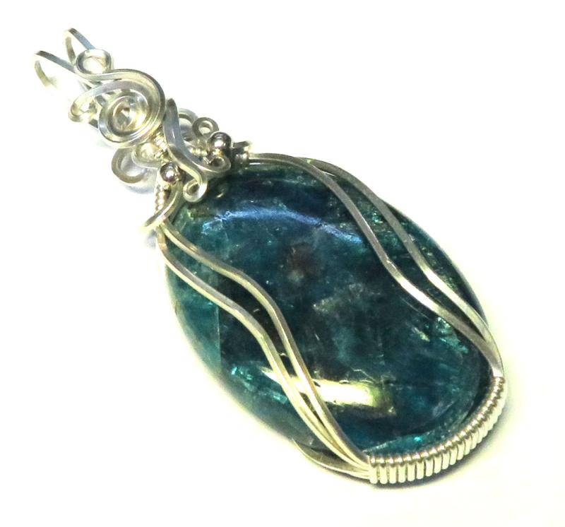 Apatite Gemstone Sterling Silver Wire Wrapped Pendant 04