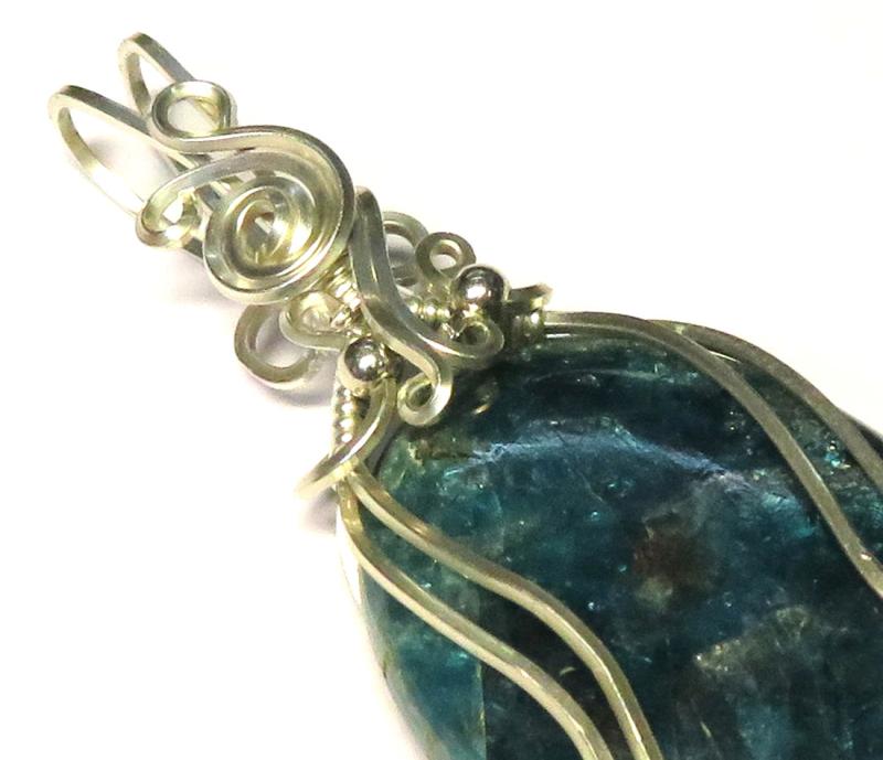 Apatite Gemstone Sterling Silver Wire Wrapped Pendant 04