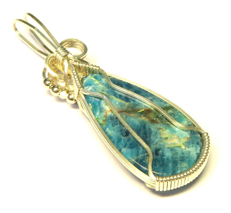 Apatite Gemstone Sterling Silver Wire Wrapped Pendant 05