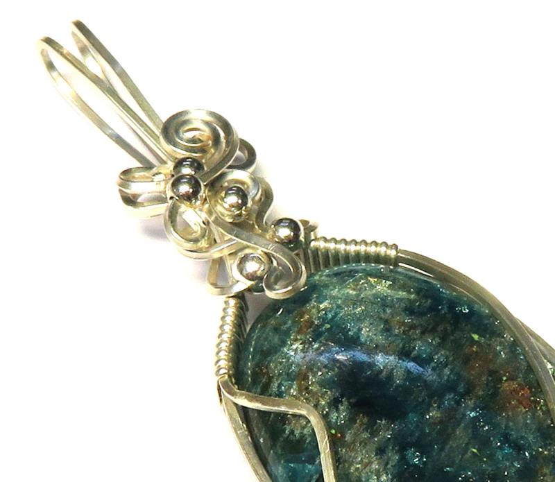 Apatite Gemstone Sterling Silver Wire Wrapped Pendant 06
