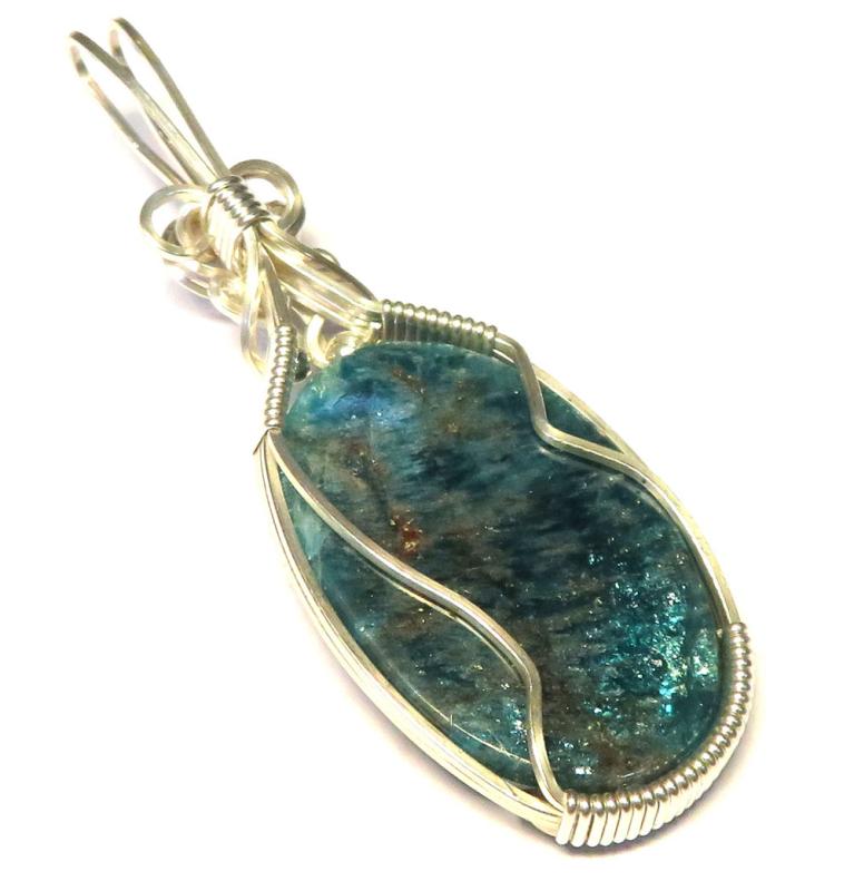 Apatite Gemstone Sterling Silver Wire Wrapped Pendant 06