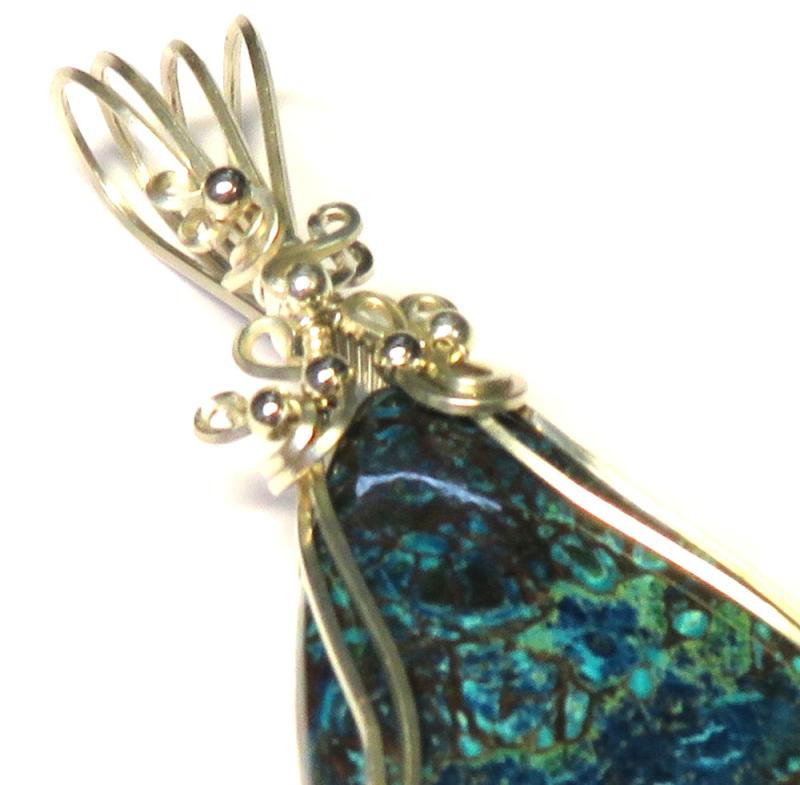 Shattuckite Gemstone Sterling Silver Wire Wrapped Pendant 01