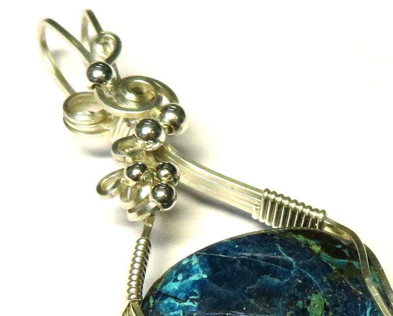 Shattuckite Gemstone Sterling Silver Wire Wrapped Pendant 02