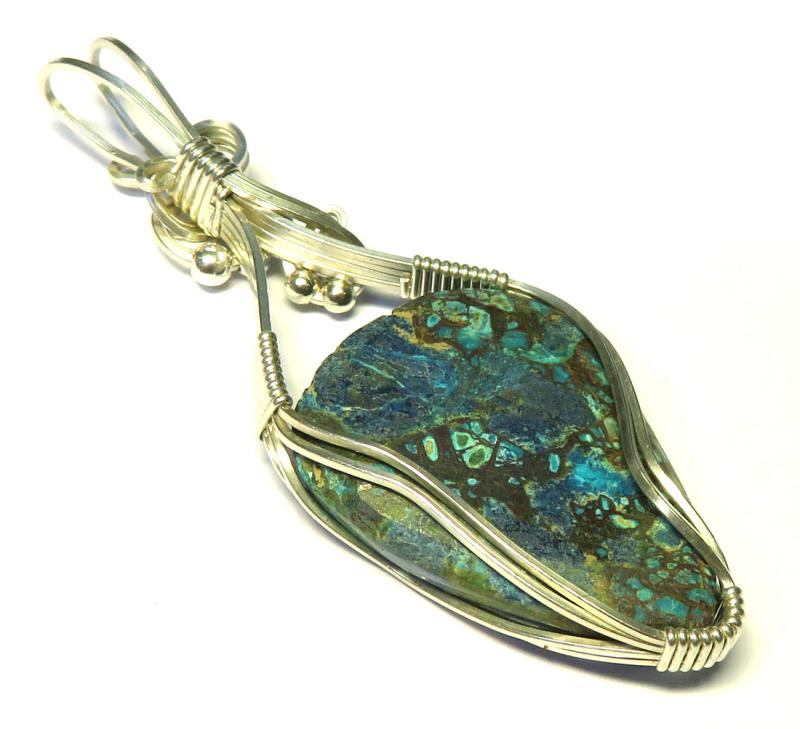 Shattuckite Gemstone Sterling Silver Wire Wrapped Pendant 02